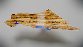 A high-quality wooden table combined with epoxy in the shape of a map of Israel.